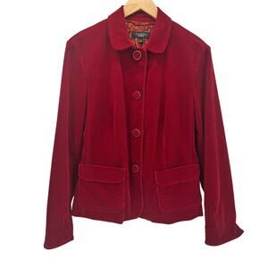 Talbots Blazer Womens 14 Red Velvet Corduroy Button Up Lined Jacket + Pockets